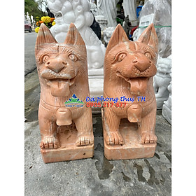 Mua Cặp tượng chó đá phong thủy gác cổng đá cẩm thạch vàng cà rốt - Cao 40 cm