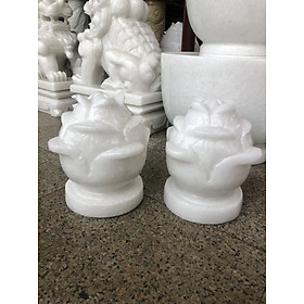 Mua Cặp búp sen đá trang trí đá cẩm thạch trắng đế tròn trang trí mộ  đền thờ - Cao 20 cm
