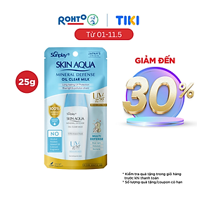 Kem chống nắng vật lý Skin Aqua kiềm dầu, dạng sữa dùng hàng ngày Sunplay Skin Aqua Mineral Defense Oil Clear Milk SPF50+ PA++++ 25g