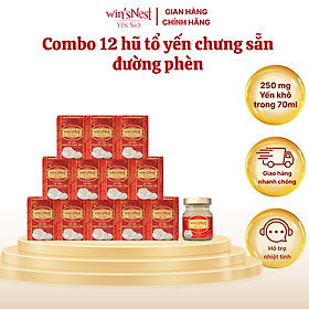 Combo 12 lọ Yến sào win'sNest 250mg (20%) tổ yến chưng sẵn đường phèn (70 ml/ lọ)