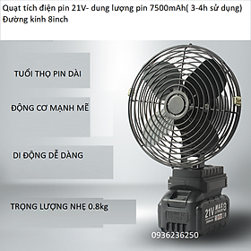 Mua Quạt Tích điện giá rẻ sử dụng pin 21V-7500mAh( 3-4h sử dụng)  Quạt đi picnic  câu cá tiện lợi trọng lượng nhẹ tiện lợi
