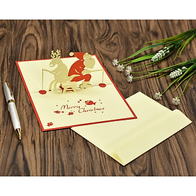 Thiệp 3D handmade Santa Clause go Fishing