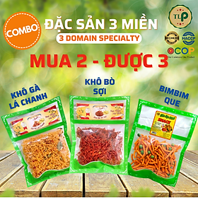 COMBO 3 GÓI ĐẶC SẢN 3 MIỀN KHÔ GÀ, KHÔ BÒ, BIMBIM QUE TÂN LỘC PHÁT