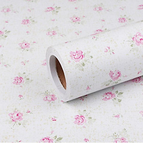 Cuộn 5m Decal Giấy Dán Tường Hoa hồng nhỏ nên trắng (5m dài x 0.45m rộng)