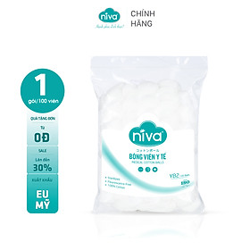Combo 05 Gói 100 Bông Gòn Viên Tròn Y Tế NIVA Yb2 Đường Kính 27mm Nhét Tai Cho Phụ Nữ Sau Sinh