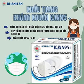 Khẩu trang y tế 5 lớp N95+ KHÁNH AN KAN95+ kháng khuẩn màng lọc ngăn 95% bụi mịn nhỏ hơn 2.5 micromet và 99% tia UV, có đệm xốp không bám hơi kính