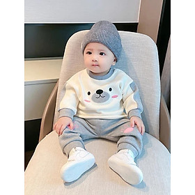 Bộ Quần Áo Thu Đông Minky Mom 6-32Kg Cho Bé Trai, Bé Gái Siêu Ấm, Vải Co Giãn Không Rút Không Xù Giặt Máy An Toàn Cho Bé - Màu Ghi