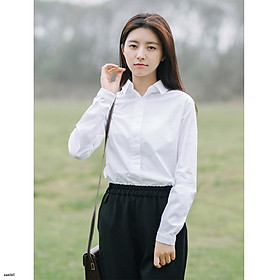 Áo Sơ Mi Trắng Tay Dài Cổ Đứng Kiểu Dáng Đơn Giản Cho Nữ