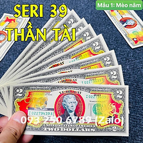 Mua {SERI THẦN TÀI MAY MẮN 39} Tiền 2Đô con Mèo Mèo Mạ Vàng Lì Xì Tết  MÈO NẰM 
