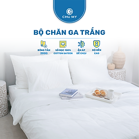 Bộ chăn ga gối khách sạn 5 sao T400 kèm chăn - Màu trắng trơn - Bộ chăn ga màu trắng 100% Cotton Cao Cấp