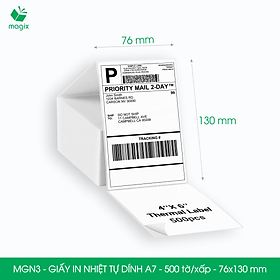 MGN3 - 76x130 mm - Combo 5 xấp 500 tờ giấy in nhiệt A7 tự dính - Giấy in đơn hàng, giấy in A7