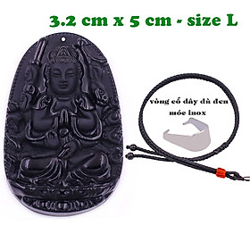 Mặt Phật Thiên thủ thiên nhãn đá thạch anh đen 5 cm kèm vòng cổ dây dù đen - mặt dây chuyền size lớn - size L, Mặt Phật bản mệnh, Quan âm bồ tát
