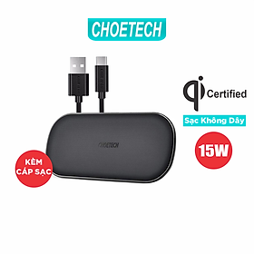 Đế Sạc Không Dây Đôi QI - 2 Đế 15W Kèm Củ Sạc QC 3.0 và Cáp Type-C CHOETECH T535-S - Hàng Chính hãng