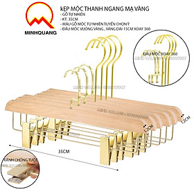 Mua móc kẹp quần áo bằng gỗ mộc có thanh ngang  đầu kẹp vàng  dùng cho cửa hàng và shop thời trang