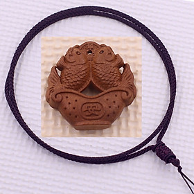 Mặt dây chuyền Song ngư 3D gỗ đào kèm vòng cổ dây dù, mặt dây chuyền phong thủy, mặt dây chuyền gỗ
