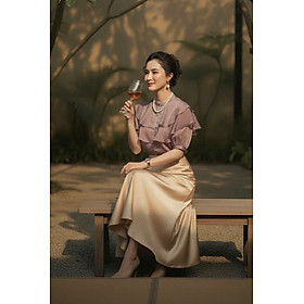 Áo Organza Xuyên Thấu, Tím Khói, Tay Phồng Tử Yên TOP181 thời trang thiết kế Hity