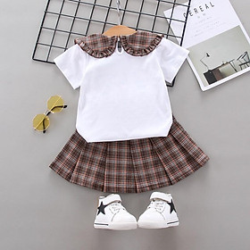 V02 Bộ váy kẻ công chúa xinh xắn cho bé