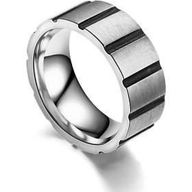 Nhẫn Nam Bản To Kẻ Sọc Màu Đen Chất Liệu Thép Titan Ko Rỉ TT 2328