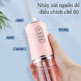 Máy Tăm Nước Cầm Tay Vệ Sinh Răng Miệng Oral Irrigator Tăm Nước Nha Khoa Mini Chống Thấm Nước Bản Tiếng Anh - TẶNG CẠO LƯỠI VÀ 4 ĐẦU VỆ SINH CHUYÊN DỤNG, Máy Xỉa Răng Nước 3 Cấp Độ Làm Sạch Sâu