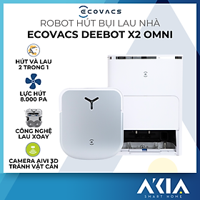 Robot hút bụi lau nhà Ecovacs Deebot X2 Omni - Thiết kế độc đáo, Lực hút 8000Pa, Dung lượng pin 6400mAh, Chổi xoay, Tránh vật cản - Hàng chính hãng