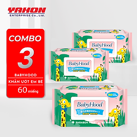 Combo 3 Bao Khăn Ướt Em Bé BABYHOOD 60 Miếng Bao