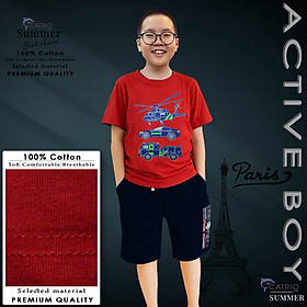 ÁO PHÔNG NGẮN TAY BÉ TRAI CATRIO IN MÁY BAY là áo thun trẻ từ 5 tuổi 20kg đến 12 tuổi 50kg vải 100% cotton đạt chuẩn xuất khẩu, kết hợp với quần short thun CATRIO thành bộ đồ mùa hè trẻ em rất đẹp, thoáng mát và hạnh phúc