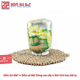 Lọ Hoa Gốm sứ G&T Vuốt Tay Vẽ Sen Chuồn Dáng Thạp – Bình Cắm Hoa Thủ Công Trang Trí Decor