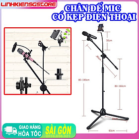 Chân Đế Micro Đứng Có Kẹp Điện Thoại Tăng Giảm Chiều Cao Boom Mic Stand