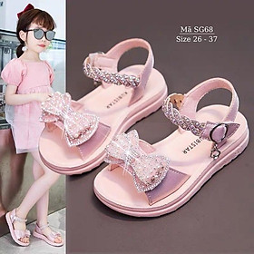 Hình ảnh Giày sandal trẻ em - Dép quai hậu quai ngang gắn nơ tiểu thư công chúa chất da mềm đế chống trơn trượt phong cách Hàn Quốc cho bé gái 3, 4, 5, 6, 7, 8, 9, 10, 11, 12 tuổi đi học đi biển thời trang và cá tính NHÍM SHOP SG68