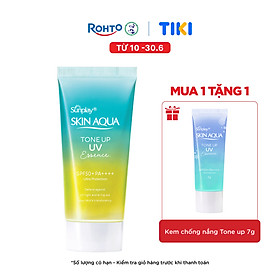 Kem chống nắng nâng tông Skin Aqua Tone up Mint Green cho da trắng có khuyết điểm đỏ, dạng tinh chất Sunplay Skin Aqua Tone Up UV Essence Mint Green SPF 50+ PA++++ 50g