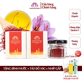 Combo nhụy hoa nghệ tây saffron Kingdom Herb chính hãng thượng hạng 1g x 2 hộp (tặng bình thuỷ tinh cao cấp, táo đỏ, nhíp gắp)