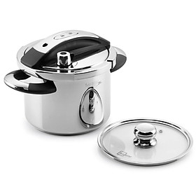 Nồi áp suất Inox 304 Đáy 3 lớp đường kính 22cm, Quai Nhựa Chống Nóng, Kèm Nắp Kính Cường Lực – Hàng Việt Nam – Dung tích 6L/7L
