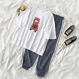 Set Jogger Line Phối Thun Unisex Cừu LAMA BAKA S43
