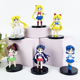 Bộ 6 mô hình Thủy Thủ Mặt Trăng Sailor Moon cao 7 cm tặng kèm chân đế