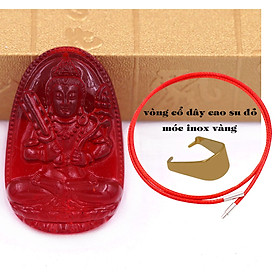 Mặt Phật Hư không tạng pha lê đỏ 3.6 cm kèm móc và vòng cổ dây cao su đỏ, Mặt Phật bản mệnh