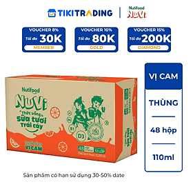 Thùng 48 hộp Thức Uống Sữa Tươi Trái Cây Tươi Nuvi Vị Cam 110ml - Tăng Cường Chiều Cao, Phát Triển Trí Não