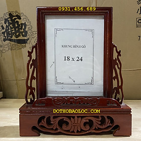 Mua Khung ảnh thờ gia tiên 100% gỗ xà cừ chạm khắc ép kính viền hoa cao cấp cao 33cm