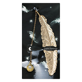 Bookmark Kim Loại Đánh Dấu Sách Hình Lông Vũ Dây Treo - Ngọc Trai 1 Vỏ