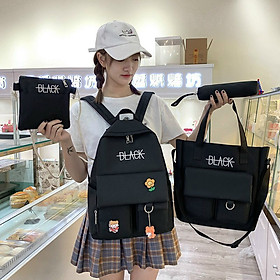 Balo nữ set combo 4 món đi học laptop sinh viên Cặp Ulzzang Thời Trang Hàn Quốc Vải bố