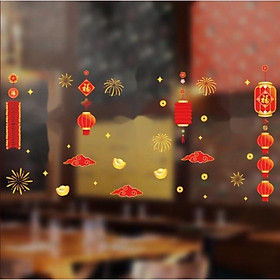 Mua Decal Tết HÍT TĨNH ĐIỆN không dơ kính - 3 Dây Hỷ đèn lồng mini