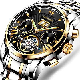 Đồng Hồ Cơ Nam Automatic AOKULASIC AO66 Dây Thép Đúc Đặc - Thiết Kế Lộ Máy Khỏe Khoắn Chạy Lịch Ngày Cao Cấp (Dây Trắng Vàng)