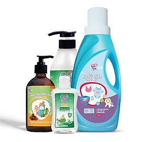 Combo chăm sóc bé: Nước giặt Enzym 1L + Nước rửa rau củ và bình sữa 500ml + Tắm gội Trầu Không và Tràm Trà 500ml + Gel rửa tay khô cho bé 100ml BuB&MuM