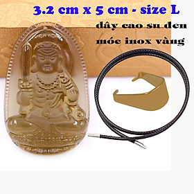 Mặt Phật Bất động minh vương obsidian ( thạch anh khói ) 5 cm kèm vòng cổ dây cao su đen - mặt dây chuyền size lớn - size L, Mặt Phật bản mệnh