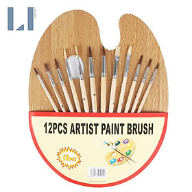 Set khay đựng màu và bộ 12 cọ vẽ bằng gỗ chuyên dụng vẽ tranh màu nước, acrylic, gouache, sơn dầu