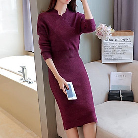 Váy len body chiết eo, Đầm xinh dáng ôm chất liệu len dệt kim cao cấp- VL01