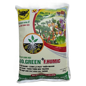 Phân bón đầu trâu hữu cơ sinh học BIO.GREEN + F.HUMIC giúp HẠ CHUA MẶN - RA RỄ NHANH gói 2KG