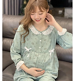 Bộ bầu dài tay mặc bầu và sau sinh có khóa ti cho con bú siêu xinh
