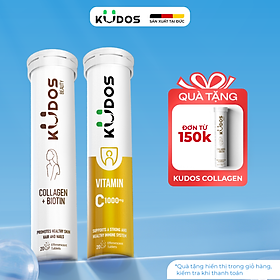 Combo Thực phẩm bảo vệ sức khỏe KUDOS VITAMIN C 1000MG + KUDOS BEAUTY COLLAGEN + BIOTIN (20 viên/Tuýp)