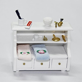 1/12 Dollhouse Miniature Bathroom Furniture Kit - White Toilet Cabinet Toothbrush Accessories, Room Life Scenes Decor