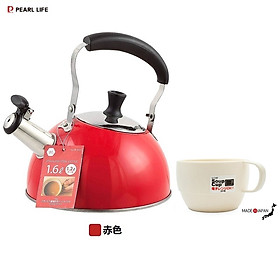 Bộ ấm đun nước bếp từ có còi báo sôi Pearl Life 1.6L tặng cốc uống trà, coffee 350ml hàng nội địa Nhật Bản